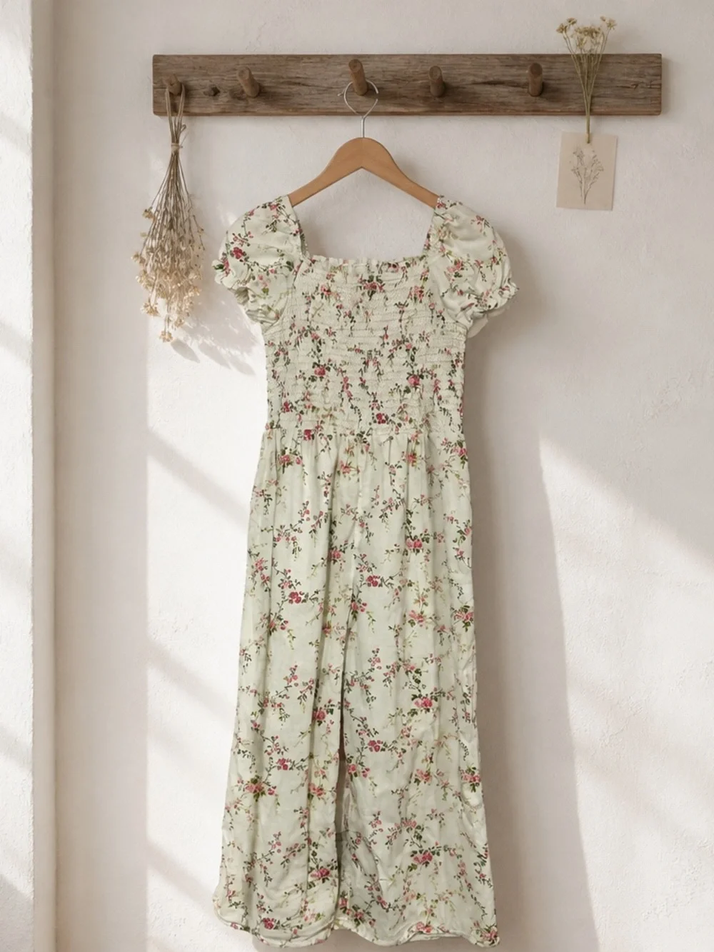 Gymboree Cream Floral Smocked Jumpsuit